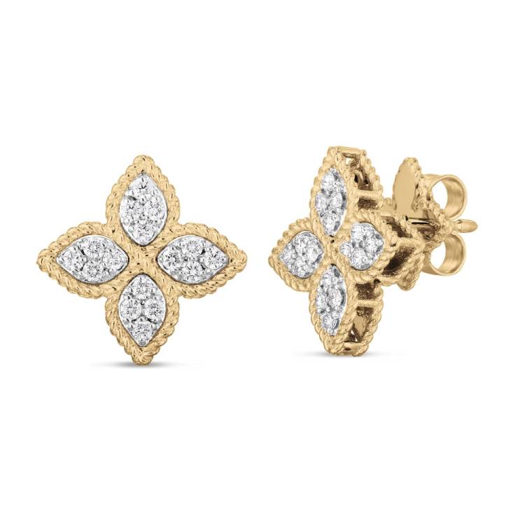 Roberto Coin Princess Flower 18ct Yellow Gold Diamond Stud Earrings - Yellow Gold