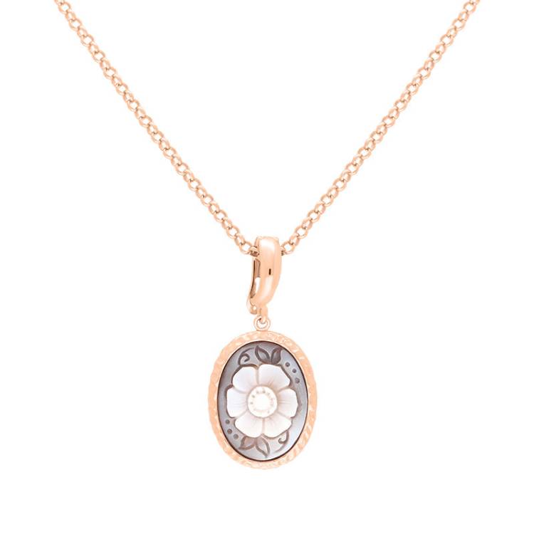 Cameo Italy Rose Gold Plated Sterling Silver Oval Large Flower Necklace D