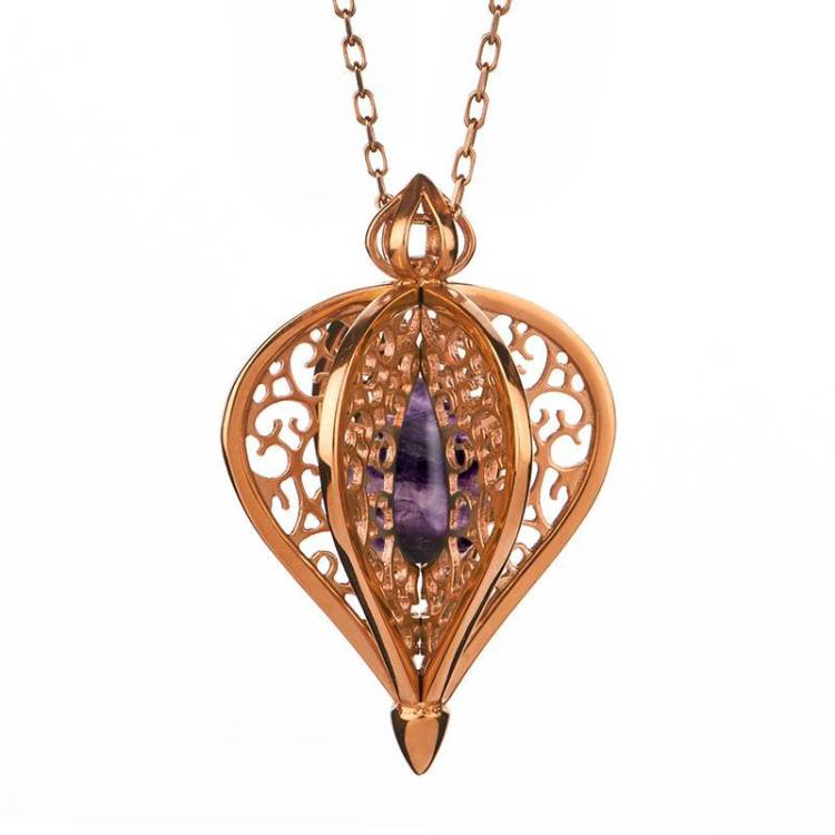 Rose Gold Plated Sterling Silver Blue John Flore Filigree Small Necklace