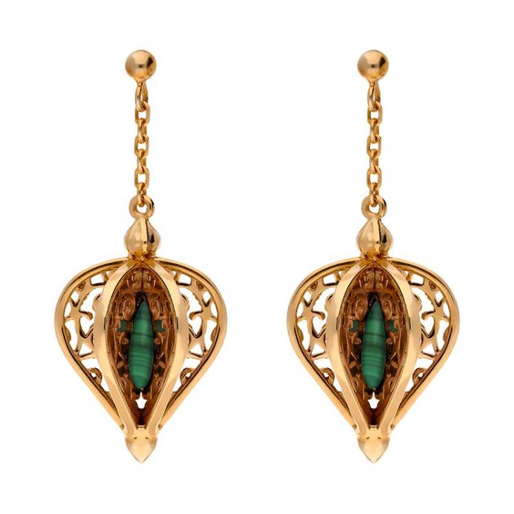 Rose Gold Plated Sterling Silver Malachite Flore Filigree Drop Earrings