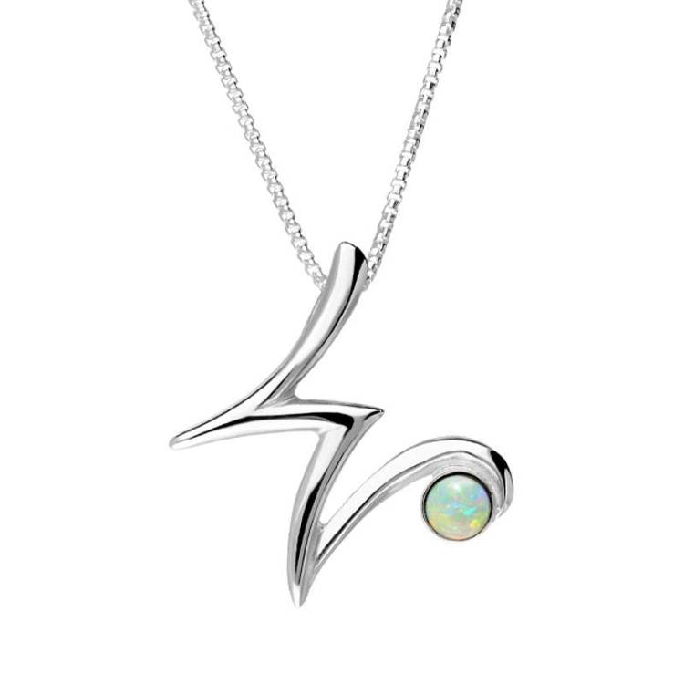 Sterling Silver Opal Love Letters Initial W Necklace - Silver