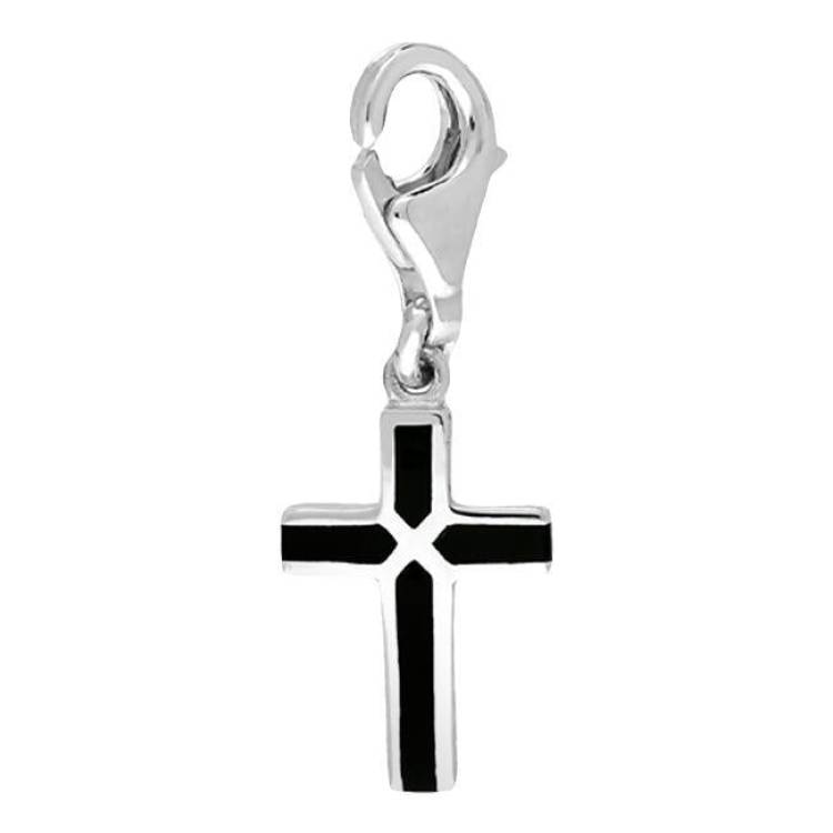 Sterling Silver Whitby Jet Four Stone Cross Charm