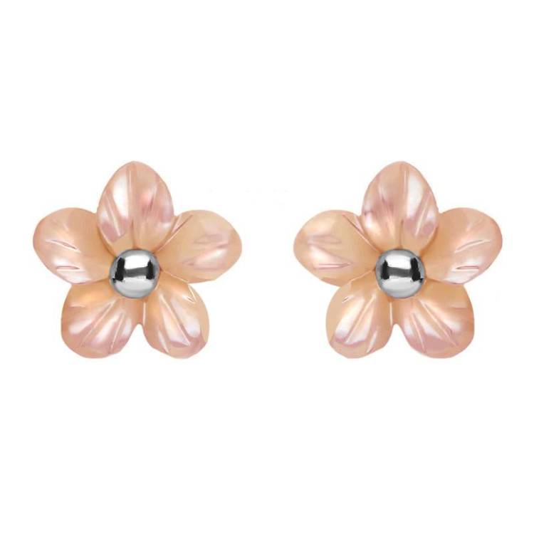 Sterling Silver Pink Mother of Pearl Tuberose 8mm Pansy Stud Earrings - Silver