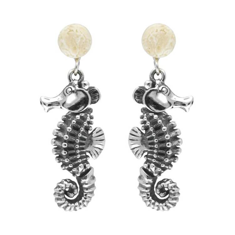 Sterling Silver Small Stone Coquina Seahorse Drop Earrings - Option1 Value Silver