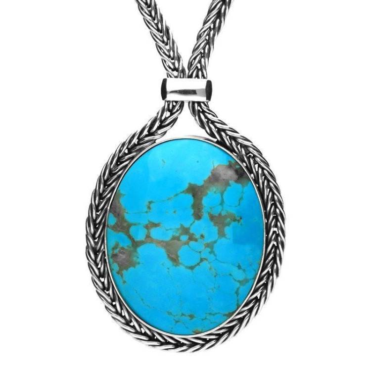 Sterling Silver Turquoise Foxtail Large Oval Necklace - Option1 Value Silver