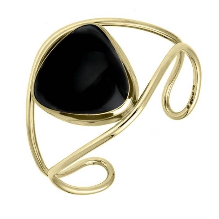 9ct Yellow Gold Whitby Jet Bangle Cuff - Yellow Gold