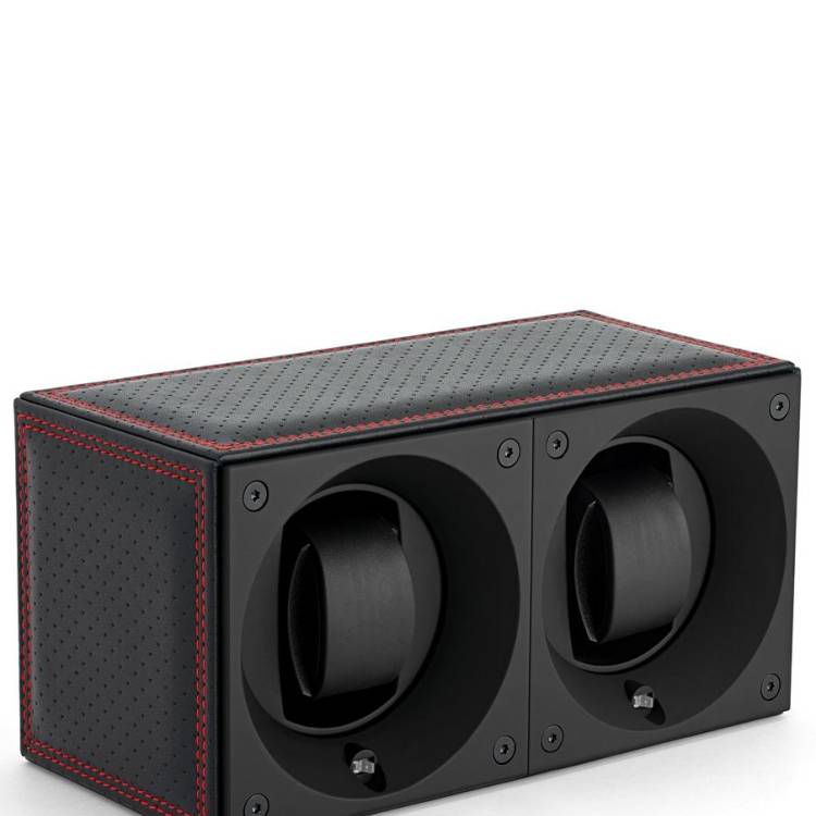 Swiss Kubik Watch Winder Double Masterbox Racing Line Red Stitches - Black