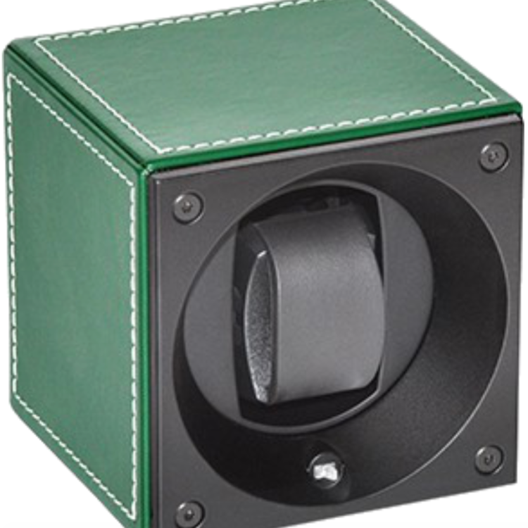 Swiss Kubik Watch Winder Single Green Leather With White Stitches - Green