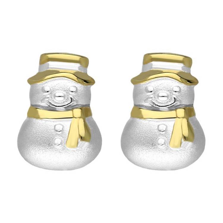 Yellow Gold Plated Sterling SilverSnowman Hat and Scarf Stud Earrings - Option1 Value Yellow Gold