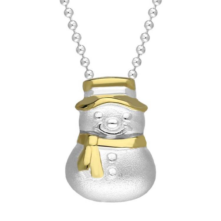 Yellow Gold Plated Sterling SilverSnowman Hat and Scarf Necklace - Option1 Value Yellow Gold