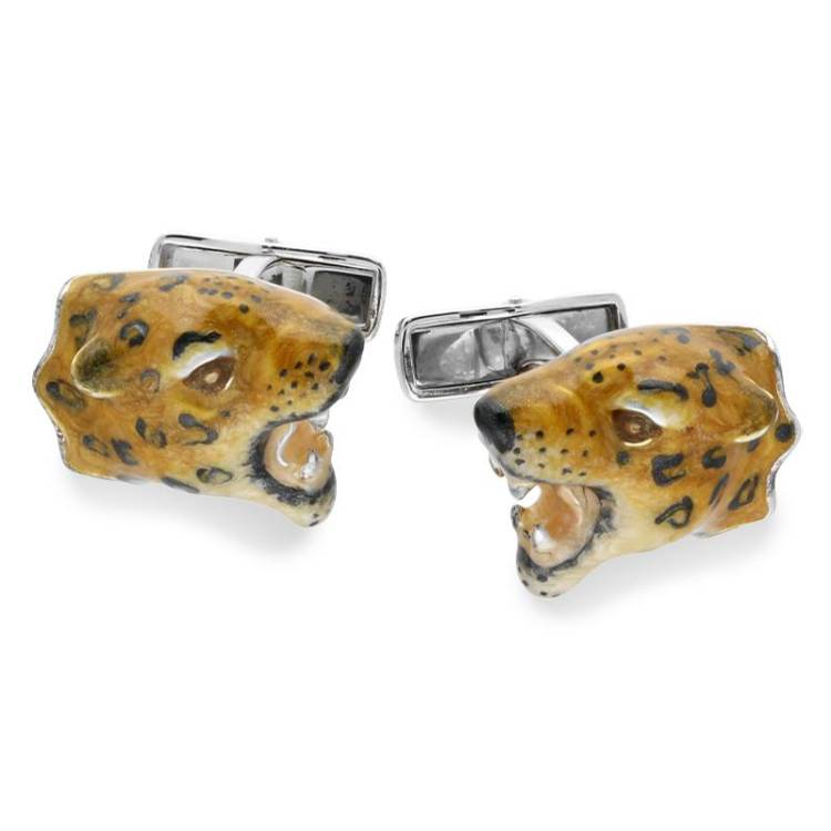 Saturno Sterling Leopard Enamel Spaniel Cufflinks