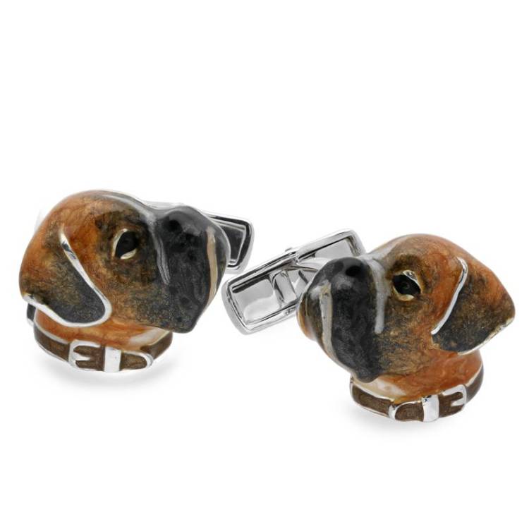 Saturno Sterling Silver Enamel Boxer Cufflinks