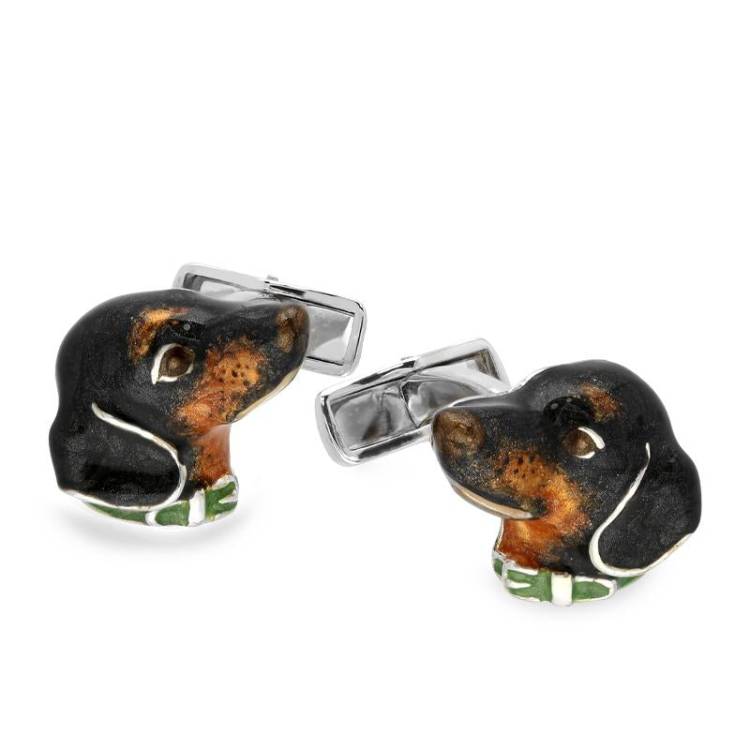 Saturno Sterling Silver Enamel Dachshund Cufflinks