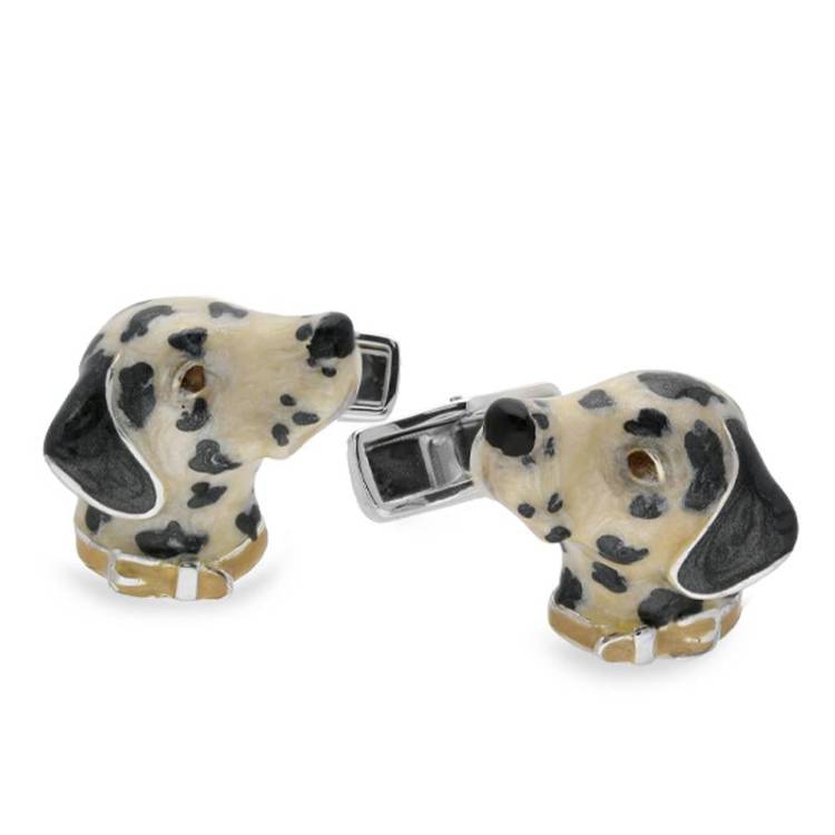 Saturno Sterling Silver Enamel Dalamation Cufflinks