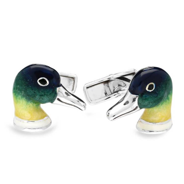 Saturno Sterling Silver Enamel Duck Cufflinks