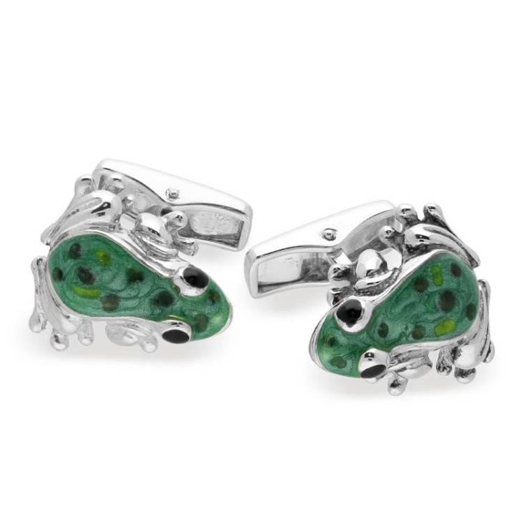 Saturno Sterling Silver Enamel Frog Cufflinks