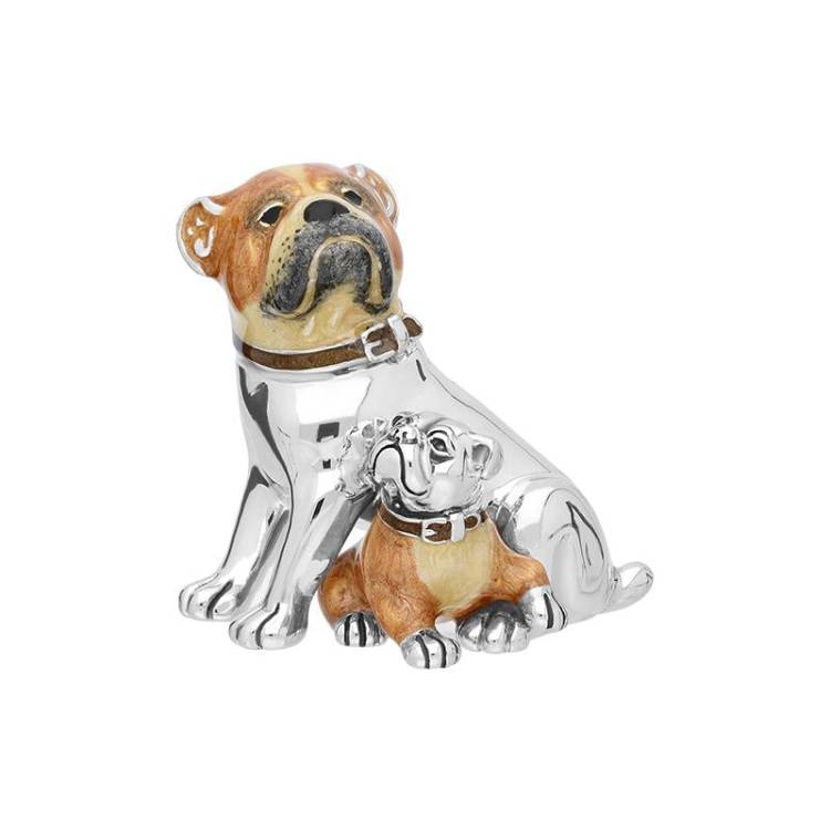 Saturno Sterling Silver Enamel Joint Adult Puppy Bulldog Figurine