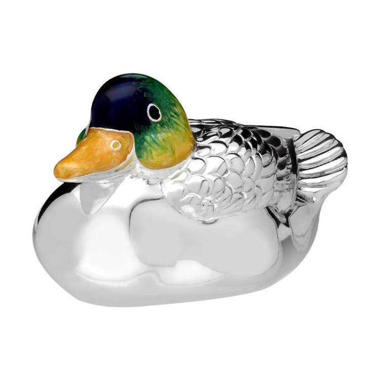 Saturno Sterling Silver Enamel Medium Swimming Duck Figurine