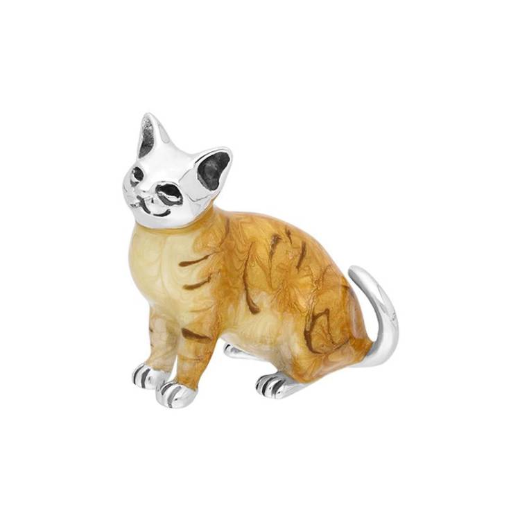 Saturno Sterling Silver Enamel Medium Sat Cat Figurine