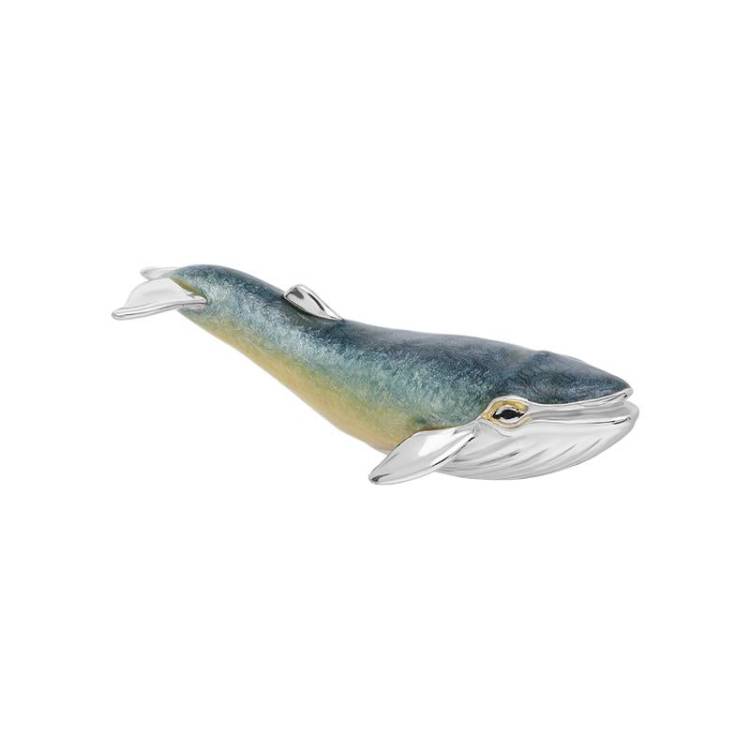 Saturno Sterling Silver Enamel Medium Swimming Whale Figurine