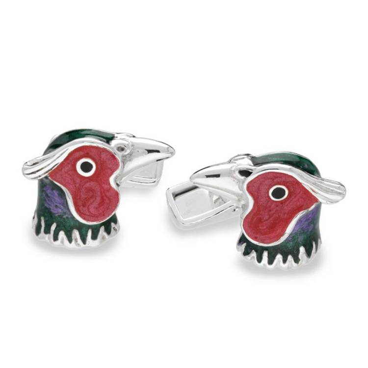 Saturno Sterling Silver Enamel Pheasant Cufflinks