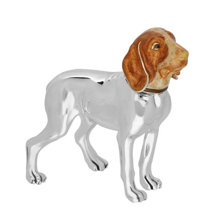 Saturno Sterling Silver Enamel Single Large Stood Blood Hound Figurine
