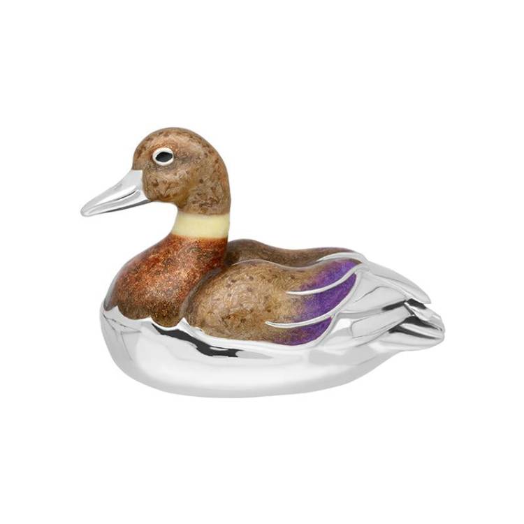Saturno Sterling Silver Enamel Single Large Swimming Duck Figurine