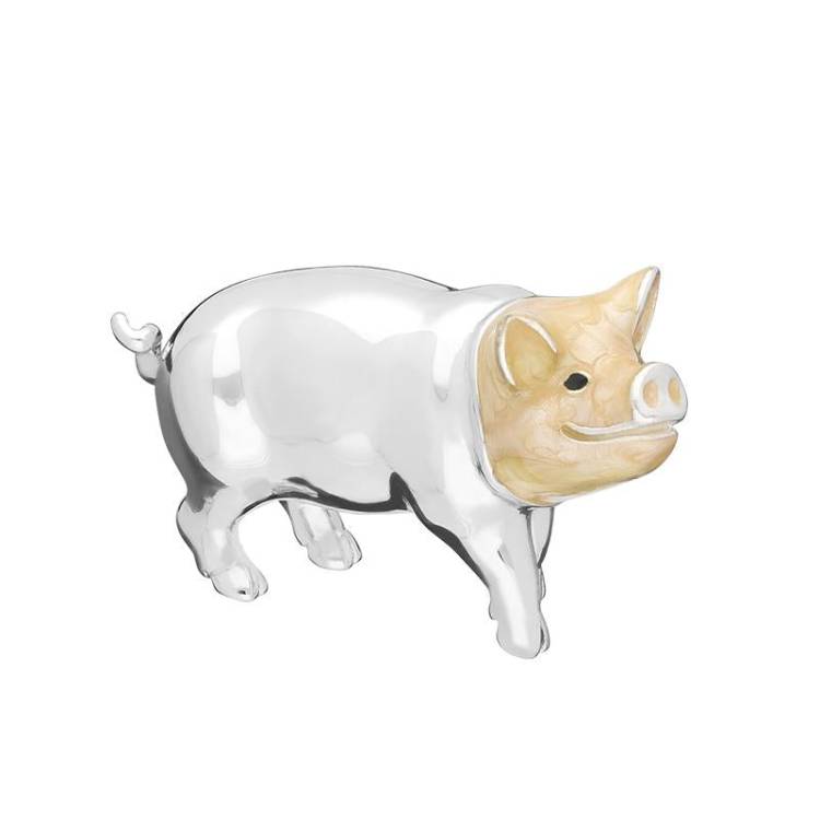 Saturno Sterling Silver Enamel Single Medium Pink Head Stood Pig Figurine