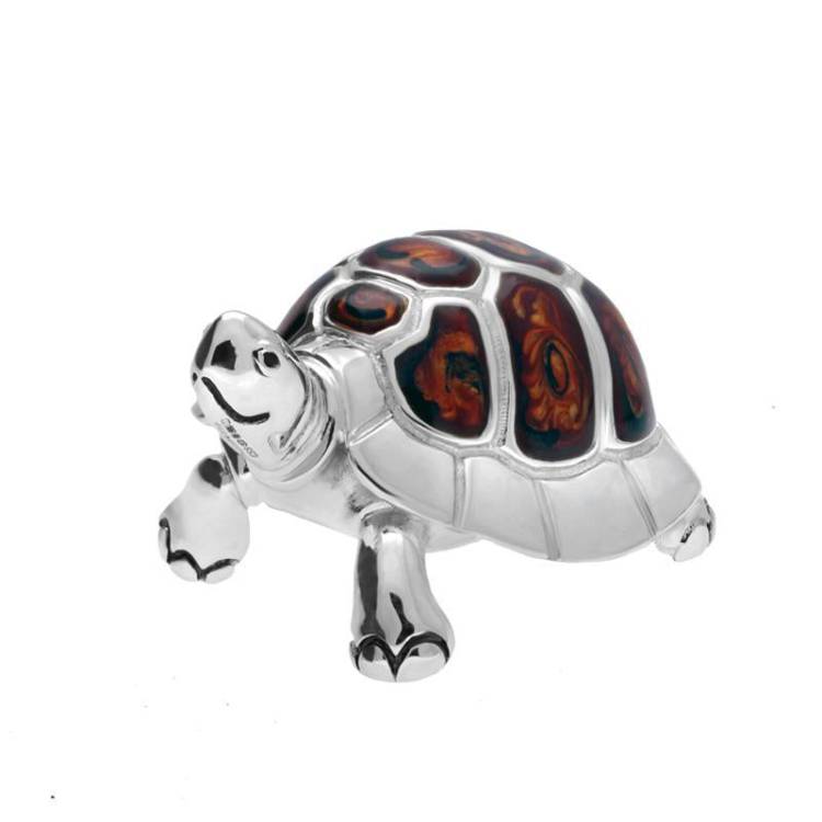 Saturno Sterling Silver Enamel Single Medium Stood Tortoise Figurine