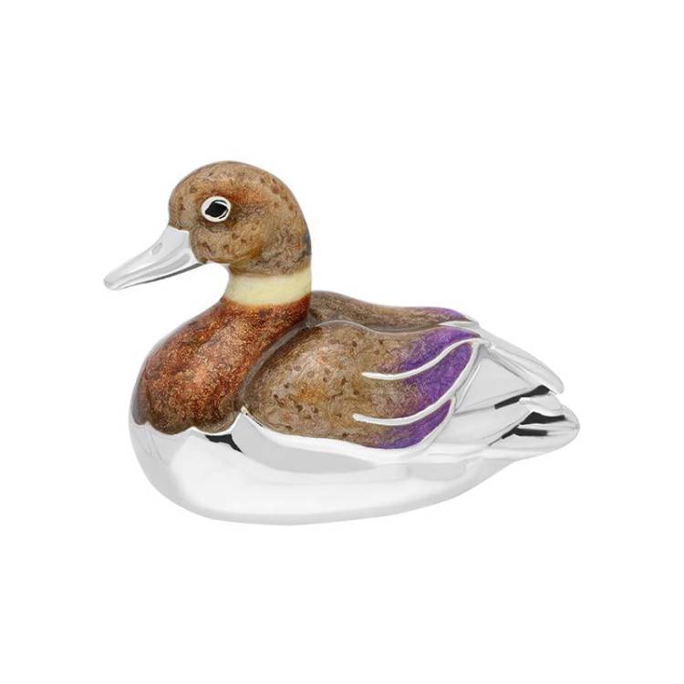 Saturno Sterling Silver Enamel Single Medium Swimming Duck Figurine
