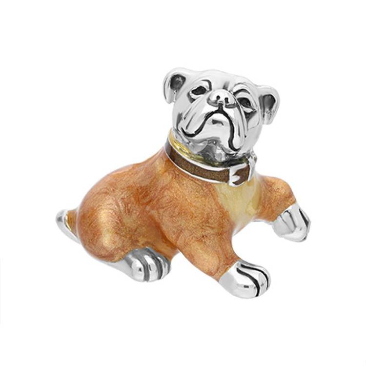 Saturno Sterling Silver Enamel Single Small Bulldog Figurine