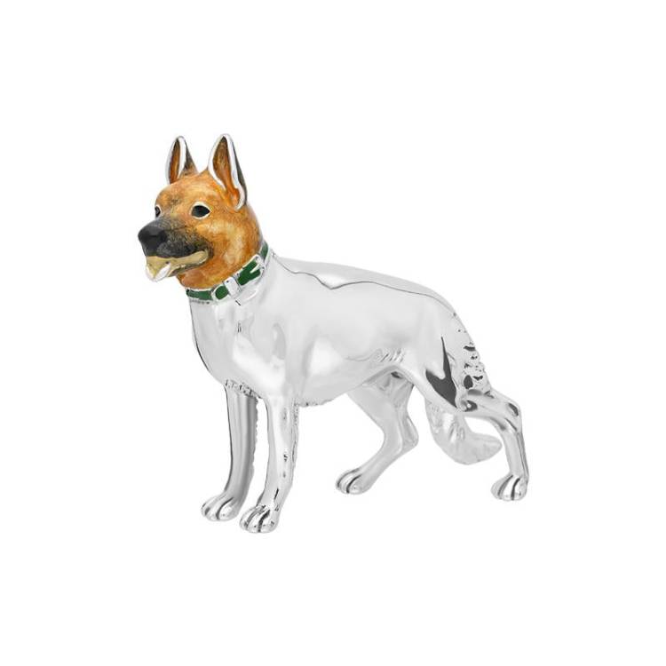 Saturno Sterling Silver Enamel Single Stood German Shepherd Figurine