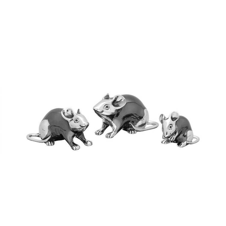 Saturno Sterling Silver Three Plain Mice Figurines