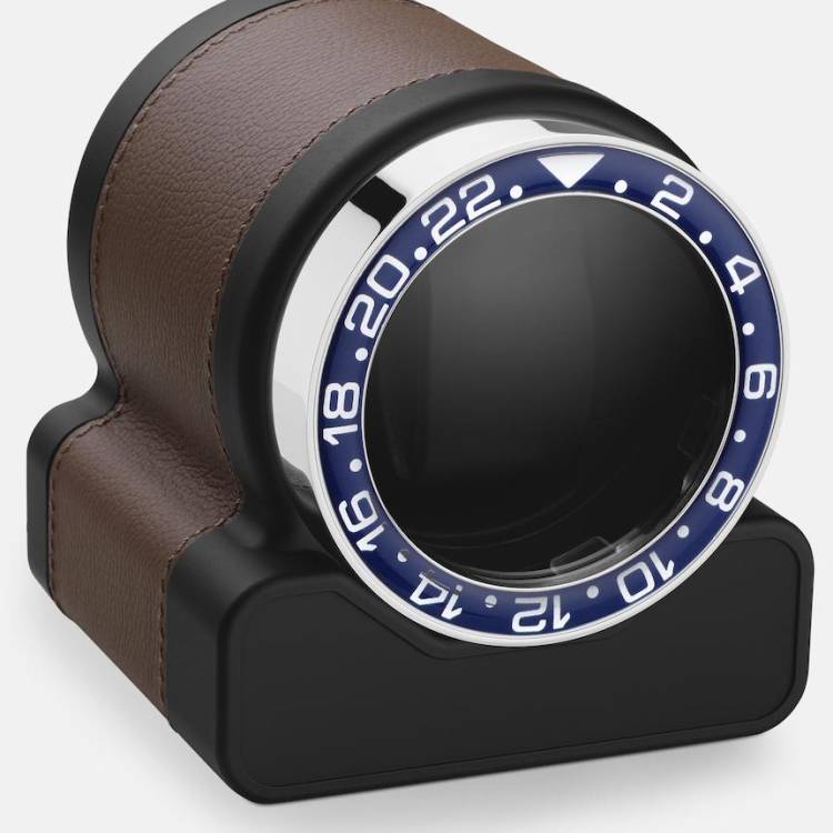 Scatola del Tempo Watch Winder Rotor One Chestnut Blue Bezel - Black