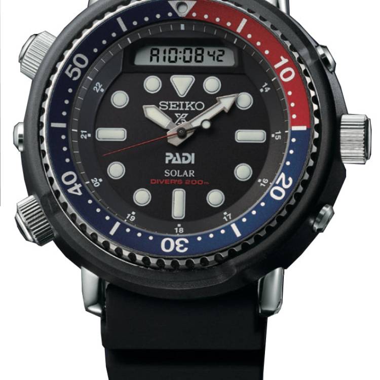 Seiko Watch Prospex Tuna PADI Arnie Divers Solar Hybrid Pepsi