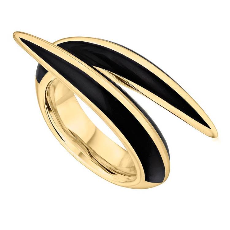 Shaun Leane Sabre Deco 18ct Yellow Gold Plated Sterling Silver Ceramic Crossover Ring - P