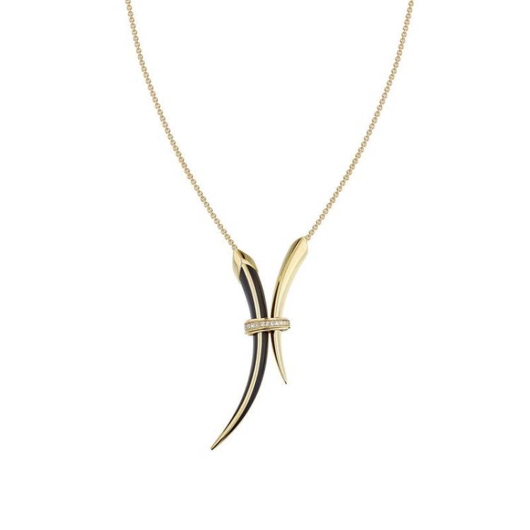 Shaun Leane Sabre Deco 18ct Yellow Gold Plated Sterling Silver Ceramic Diamond Necklace - Gold