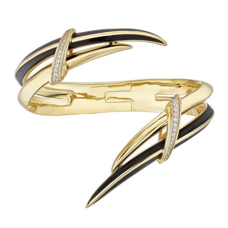Shaun Leane Sabre Deco 18ct Yellow Gold Plated Sterling Silver Ceramic Diamond Statement Cuff - Gold