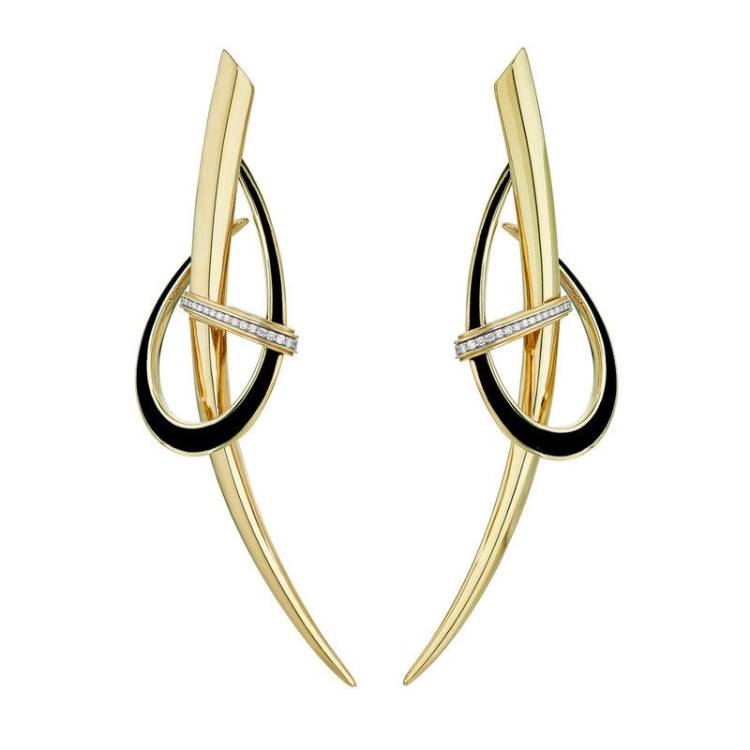 Shaun Leane Sabre Deco 18ct Yellow Gold Plated Sterling Silver Ceramic Diamond Statement Earrings - Gold