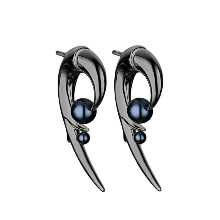 Shaun Leane Sterling Silver Black Rhodium Hooked Pearl Earrings