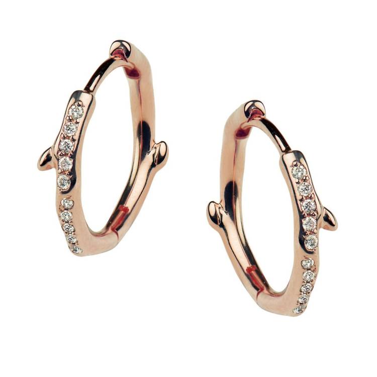 Shaun Leane Cherry Blossom 18ct Rose Gold Plated Sterling Silver 0.12ct Diamond Hoop Earrings - Rose Gold