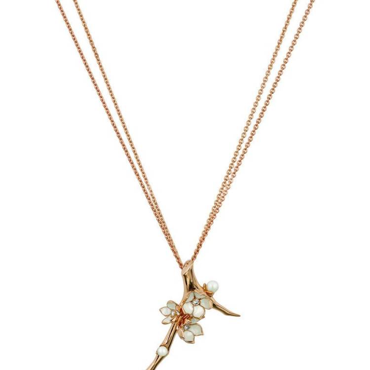 Shaun Leane Cherry Blossom 18ct Rose Gold Plated Sterling Silver 0.19ct Diamond Pearl Flower Necklace - Rose Gold