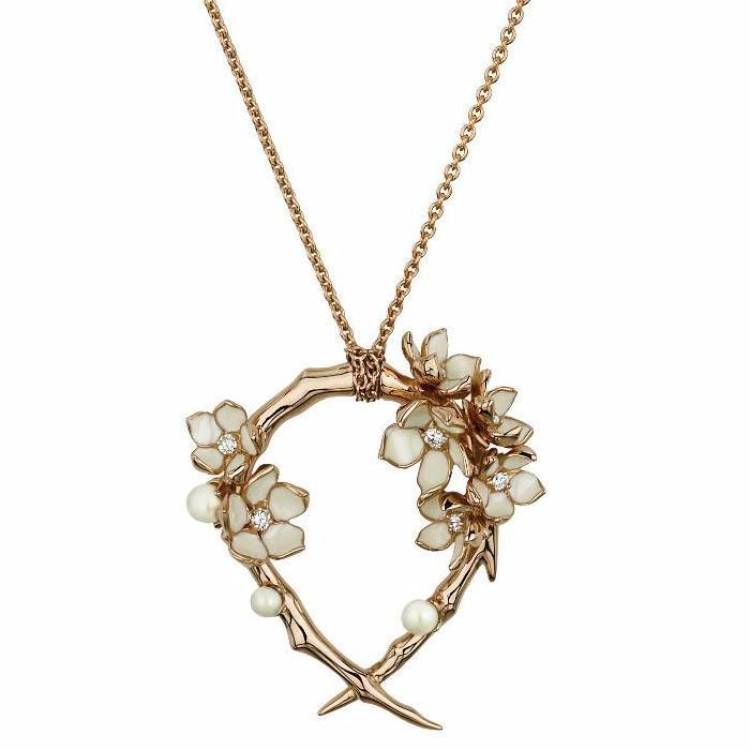 Shaun Leane Cherry Blossom 18ct Rose Gold Plated Sterling Silver Diamond Pearl Hoop Necklace