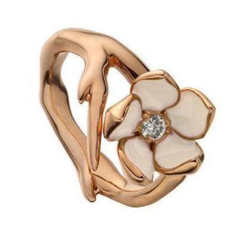 Shaun Leane Cherry Blossom 18ct Rose Gold Plated Sterling Silver Diamond Flower Ring - M