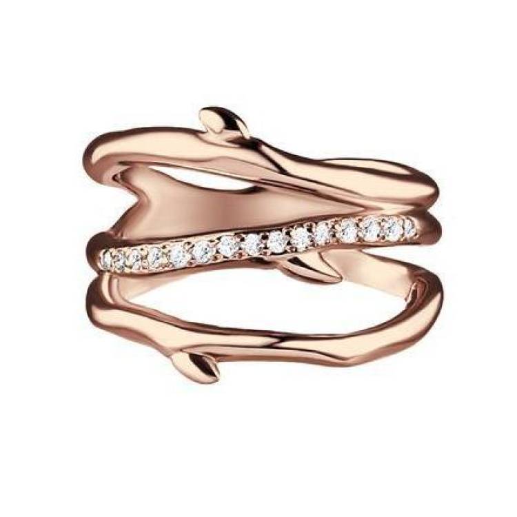Shaun Leane Cherry Blossom 18ct Rose Gold Plated Sterling Silver Diamond Three Branch Ring - P