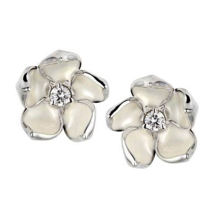 Shaun Leane Cherry Blossom Sterling Silver 0.14ct Diamond Large Stud Earrings - Silver