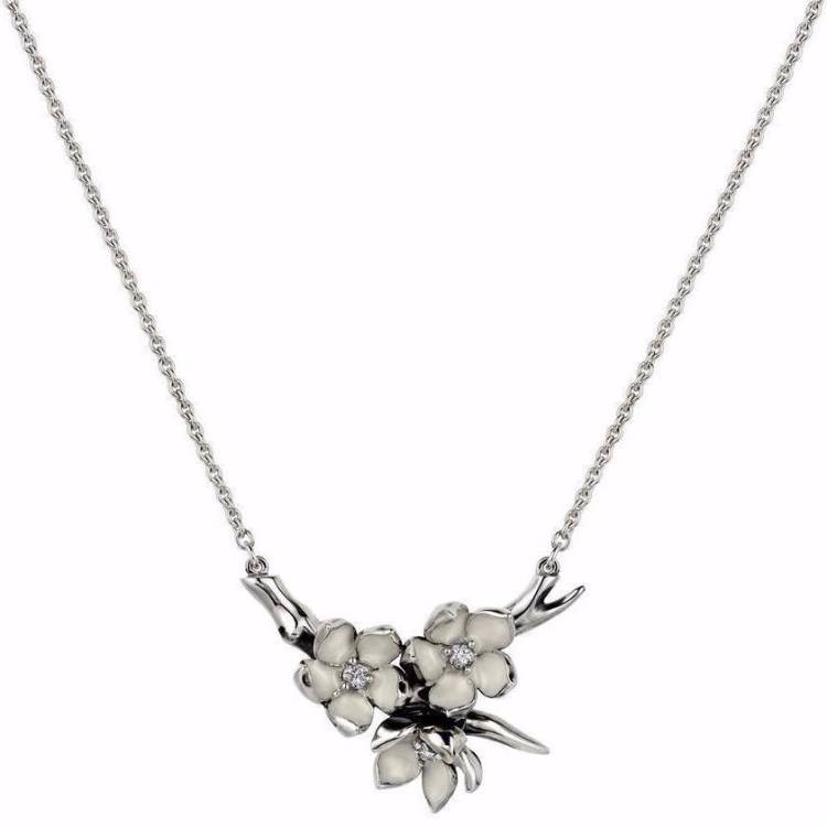Shaun Leane Cherry Blossom Sterling Silver 0.15ct Diamond Flower Branch Necklace - Silver