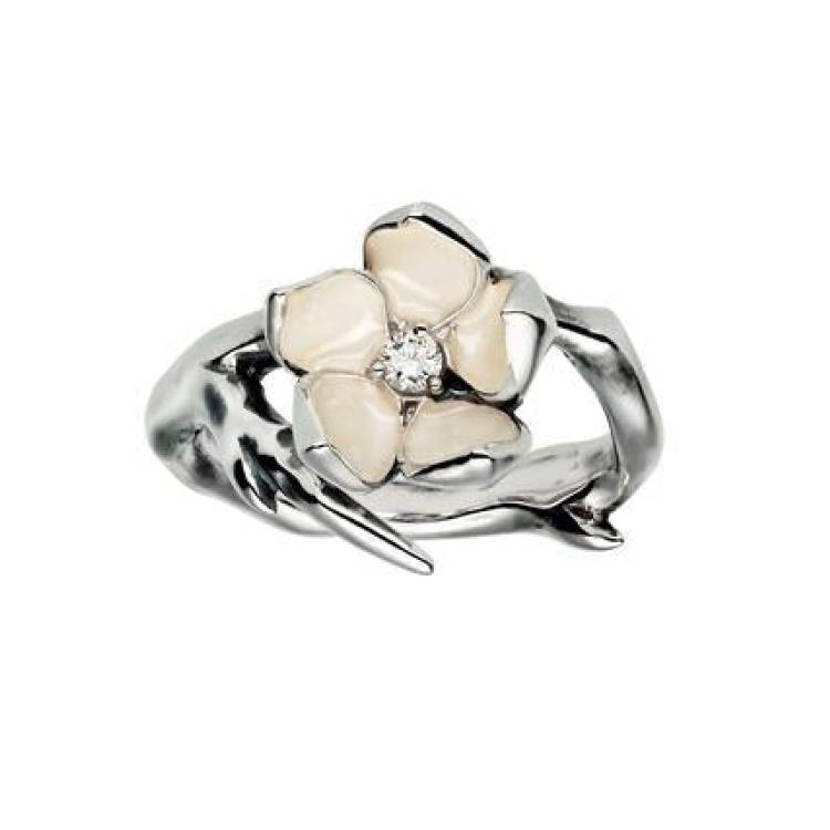 Shaun Leane Cherry Blossom Sterling Silver Diamond Flower Ring - P