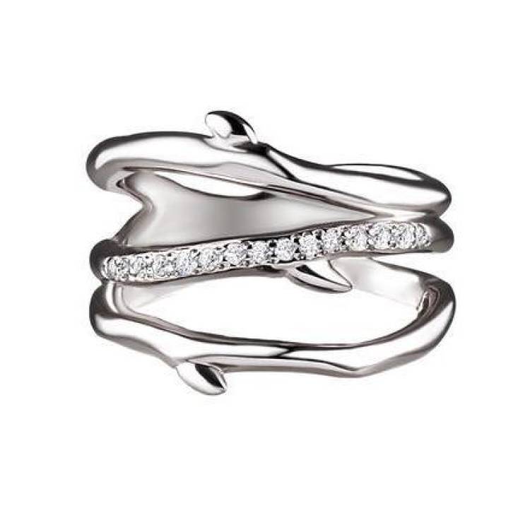 Shaun Leane Cherry Blossom Sterling Silver Diamond Three Branch Ring - J