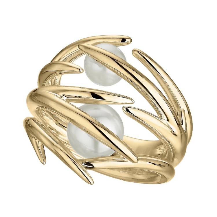 Shaun Leane 18ct Yellow Gold Plated Sterling Silver Double White Hooked Pearl Ring - P